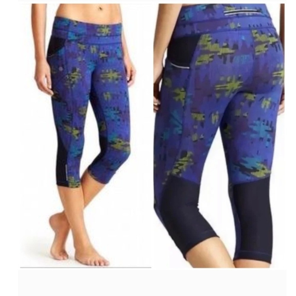 Athleta Be Free Knicker Leggings Womens S Blue Green Abstract Print Excellent‎